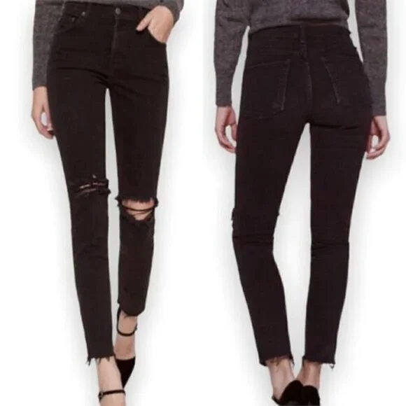 Reformation Camille Jeans Black Raw Hem - Picture 1 of 12